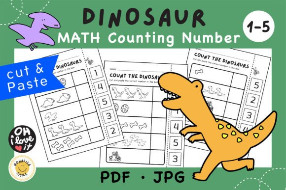 Download DINOSAUR Cut and Paste Number Worksheet - Cut and paste Collection
